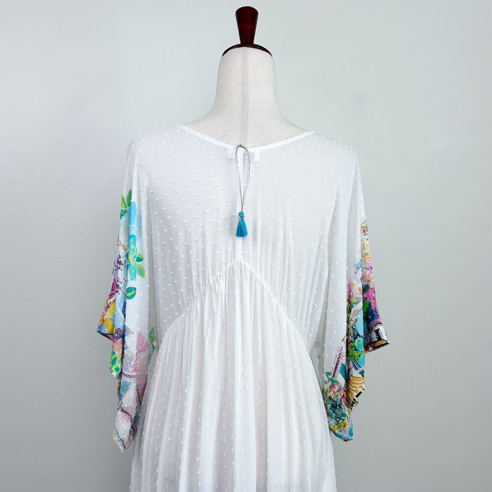 Johnny Was Spello Kaftan XS White Tropical Dolman Kaftan Maxi Dress NWOT - Picture 7 of 14